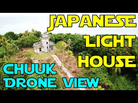 Drone View【Chuuk】Japanese Light House at Sapuk, Weno Island