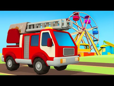 Die Helfer Autos. Das Feuerwehrauto. Zeichentrickfilm auf Deutsch