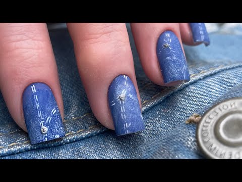 Nail Shape Transformation with Gel Overlay | Denim Nail Art