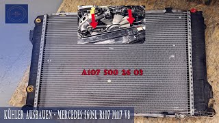 Demontaż chłodnicy w Mercedesie 560SL R107 (silnik M117 V8)