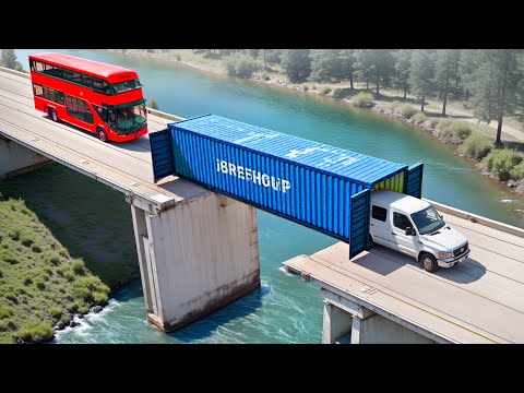 Cars vs Broken Container Bridge Challenge in BeamNG Drive!