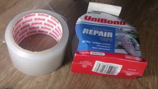 Unibond transparent repair tape repairing a cracked plastic bath panel