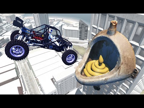 Incredible Epic High Speed Jumping Cars Into a Gigantic Toilet - Beamng Drive Game