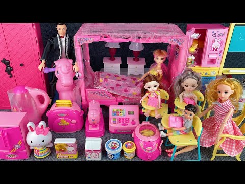 16 Minutes Satisfying with Unboxing Pink Doll Bed & Wardrobe Play Set Review Toys | ASMR 