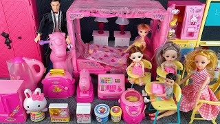 16 Minutes Satisfying with Unboxing Pink Doll Bed & Wardrobe Play Set Review Toys | ASMR