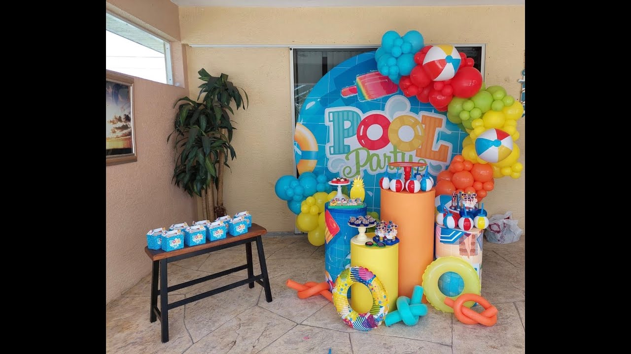 DIY Pool party balloon decor theme