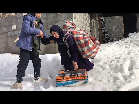 A hardworking mother with her daughter in the snow and cold weather, along with wild animals🐺🐗