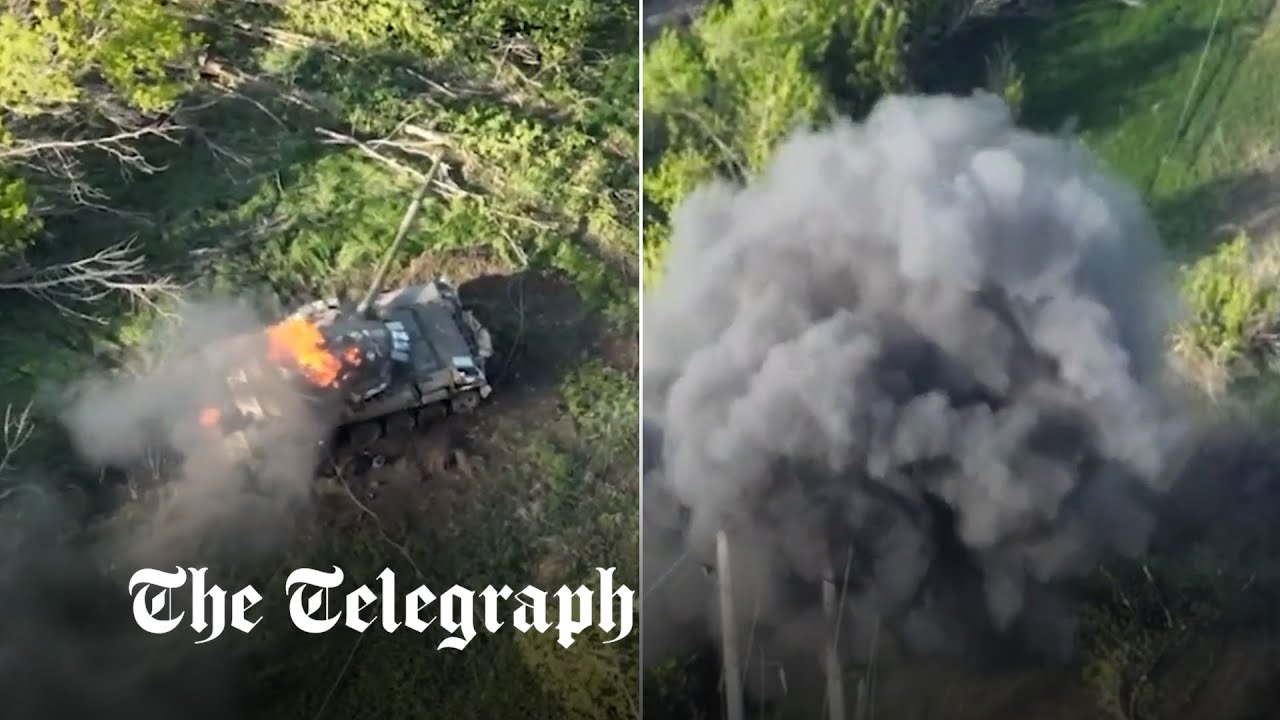 Moment Russian tank hit by two landmines and a missile - but crew survive