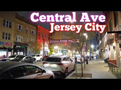 Night walk on Central Avenue in Jersey City, New Jersey, USA