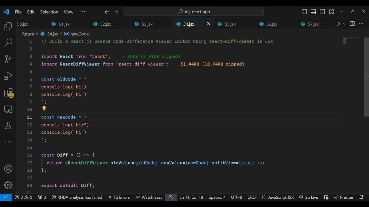 Build a React.js Source Code Difference Viewer Editor Using react-diff-viewer in JSX