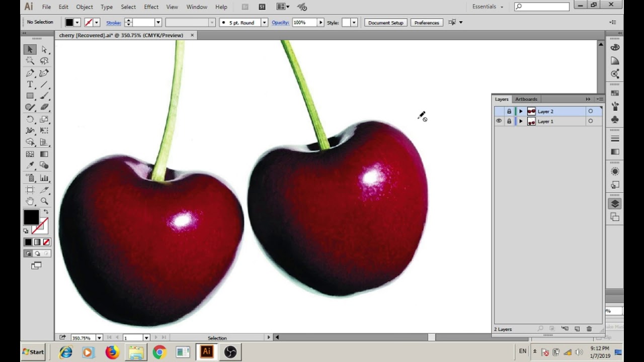 How to draw a vector cherry in Adobe illustrator Tutorial # 16
