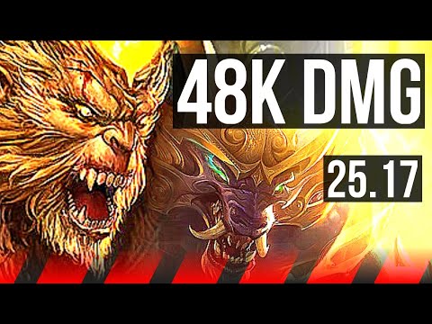 WUKONG vs WARWICK (TOP) | Quadra, 48k DMG, 6 solo kills, Legendary, 21/3/6 | KR Diamond | 25.17