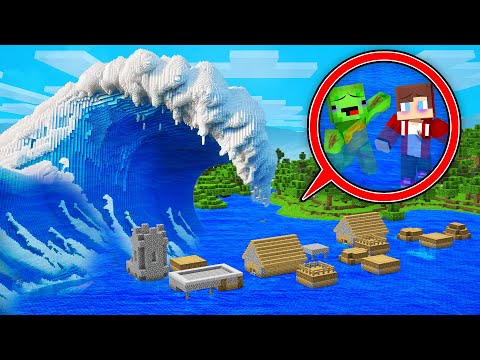 JJ and Mikey Village vs EPIC TSUNAMI in Minecraft (Maizen)