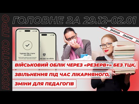відео прев’ю для Постановка на військовий облік через «Резерв+», підвищення кваліфікації педагогів, звільнення під час лікарняного та аудит паперової трудової перед скануванням. Коротко про головне за тиждень 29.12.2025–02.01.2026