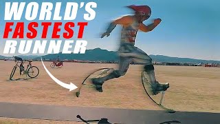 World’s Fastest Runner On Spring Loaded Stilts