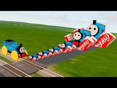 Big & Small Thomas the Tank Engine with Coca Cola Wheels vs Thomas with Pizza Wheels | Beamng.Drive