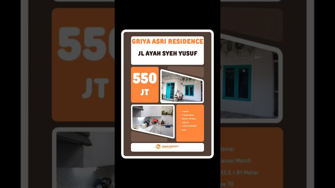 House on Jl Ayah Syeh Yusuf, Griya Asri Resident Complex (In front of Bukit Baruga and next to Asabri Antang)
Number of Bedrooms: 2
Number of Bathrooms: 1
Number of Floors: 1
6 x 13.5 = 81 m² (Land Area)
Building Size: 70 m²
Electricity: 2,200 VA
Facing: Northwest
Status: Freehold (SHM)
Price: IDR 550 Million