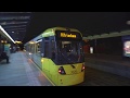 United Kingdom Manchester Tram Night Ride From Deansgate Castlefield To Old Trafford