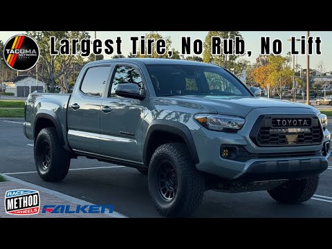 Largest Tire, No Lift, No Rubbing on stock 3rd Gen Toyota Tacoma - Method 703, Falken Wildpeak AT4W