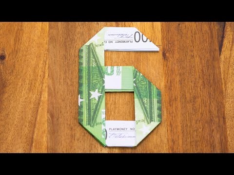 Fold the number 6 from banknotes, origami money gift, number 6/10