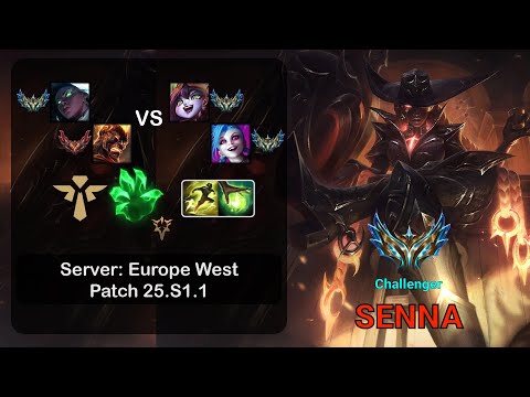 Senna Support + Brand vs Lulu + Jinx - EUW Challenger - Patch 25.S1.1