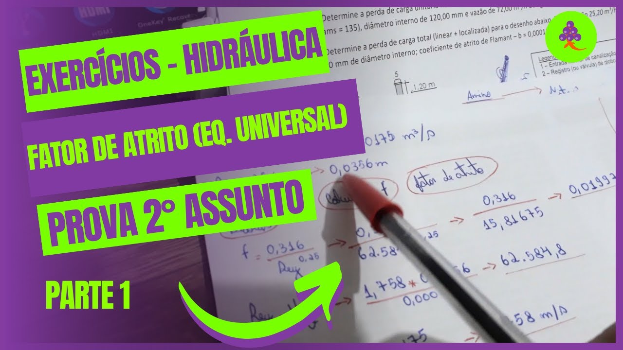 Exercícios de Hidráulica - Fator de Atrito da Equação Universal da perda de carga - Agronomia