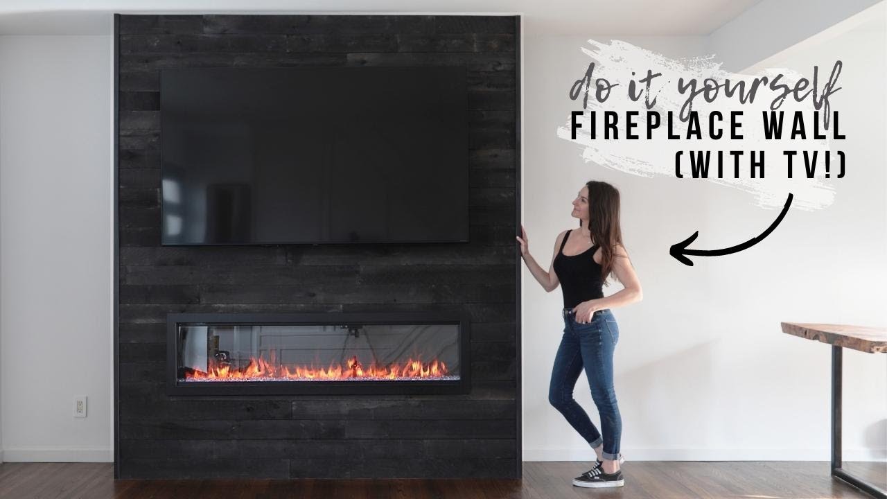 Watch video DIY FIREPLACE WALL WITH TV // ENTERTAINMENT CENTER! Now DIY FIREPLACE WALL WITH TV // ENTERTAINMENT CENTER!