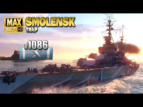Smolensk gameplay on Trap map in World of Warships