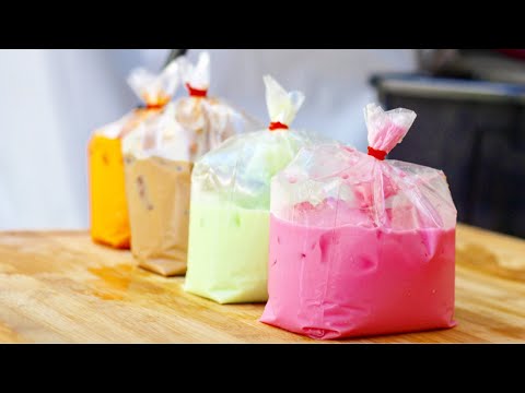 Colored Milk Drinks: Pink milk, Cream soda milk, Instant Thai iced coffee and Thai iced Tea