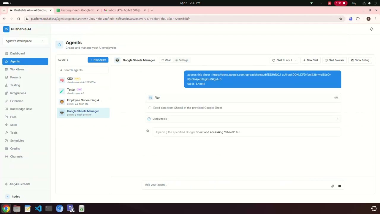 Pushable Google OAuth Integration Demo (Google Sheets Workflow)