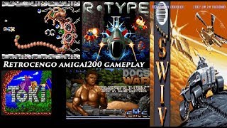 Amiga 1200 gameplay. Dogs of War. R-Type 1. R-Type 2. Swiv. Toki.