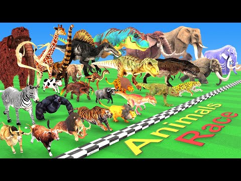 Big Race 50 Wild Animals vs Dinosaurs vs Prehistoric Mammals, Which is the Fastest Animal?