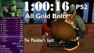 Ratchet & Clank All Gold Bolts Speedrun in 1:00:16 (PS2)