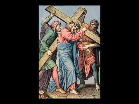 Stations of the Cross Station 5: Simon of Cyrene helps Jesus to carry the cross.