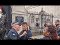 Rude mouthy chav calls the King's guard a sausage tries to fight me  gets handcuffed #thekingsguard