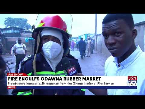 Fire engulfes Odawna rubber market: Floodwaters hamper swift response from the GNFS
