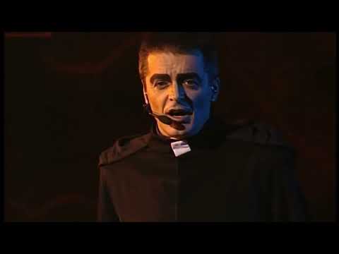 Notre-Dame de Paris filmed musical — trailer still with the original Paris cast on the cathedral steps