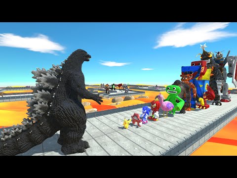 Heisei Godzilla vs Huggy Wuggy LAVA DEATH RUN - Animal Revolt Battle Simulator