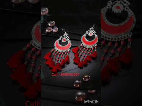 German Silver Afghani Long Tassel Yellow Meena Chand Dangler Earring for Women and Girls