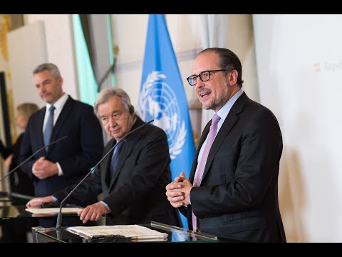 Pressekonferenz von Bundeskanzler Nehammer, Generalsekretär Guterres und Außenminister Schallenberg