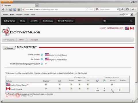 DotNetNuke Tutorial - How to enable Content Localization in DotNetNuke - Video #292