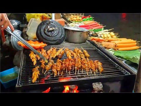 Heavy rain and delicious food on many streets at night I Cambodia street food