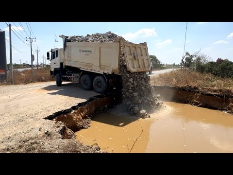 Start New project by heavy dump truck wheel 10 unloading Rock | Extreme Bulldozer working push fill