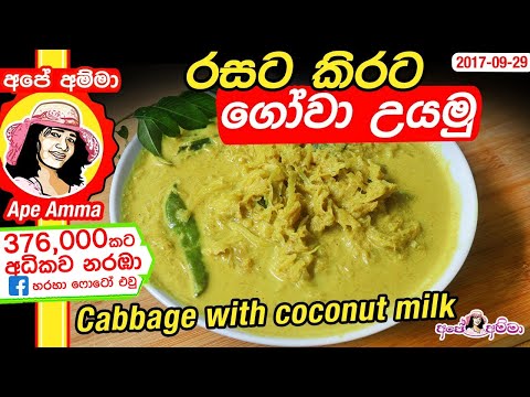 ✔ රසට කිරට ගෝවා උයමු! Gova curry, Cabbage with coconut milk by Apé Amma