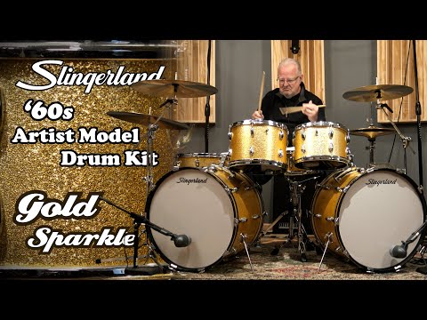 Slingerland 22/22/12/13/16/5.5x14" VIDEO Vintage 60's Drum Set - Gold Sparkle image 25