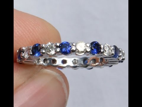 STUNNING 14K DIAMOND & BLUE SAPPHIRE ETERNITY RING NO RESERVE !