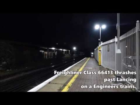 Freightliner Class 66413 Thrashes past Lancing on a engineers train.