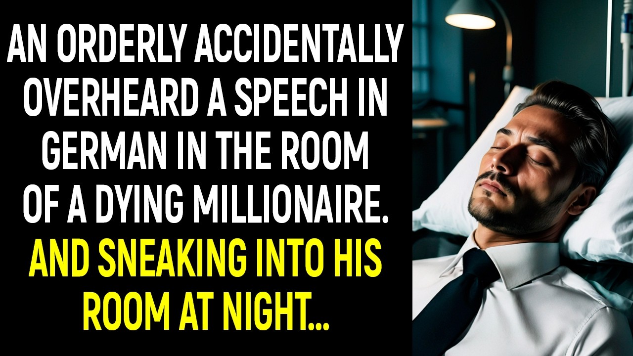 An orderly accidentally overheard a speech in German in the room of a dying millionaire.And sneaking
