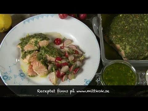 Mitt kök: Ugnsstekt laxsida med örtpesto. - TV4