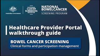 Healthcare Provider Portal – Bowel Cancer Screening: Issue bowel test kits to eligible patients